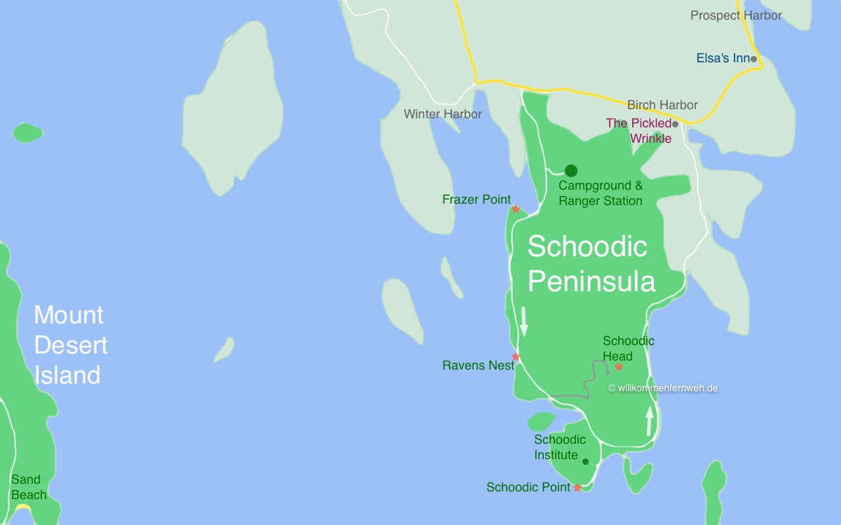 Übersichtskarte der Schoodic Halbinsel