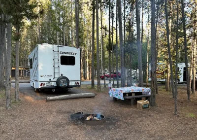 Yellowstone National Park Camping: Unsere Site mit Feuerstelle auf dem Madison Campground